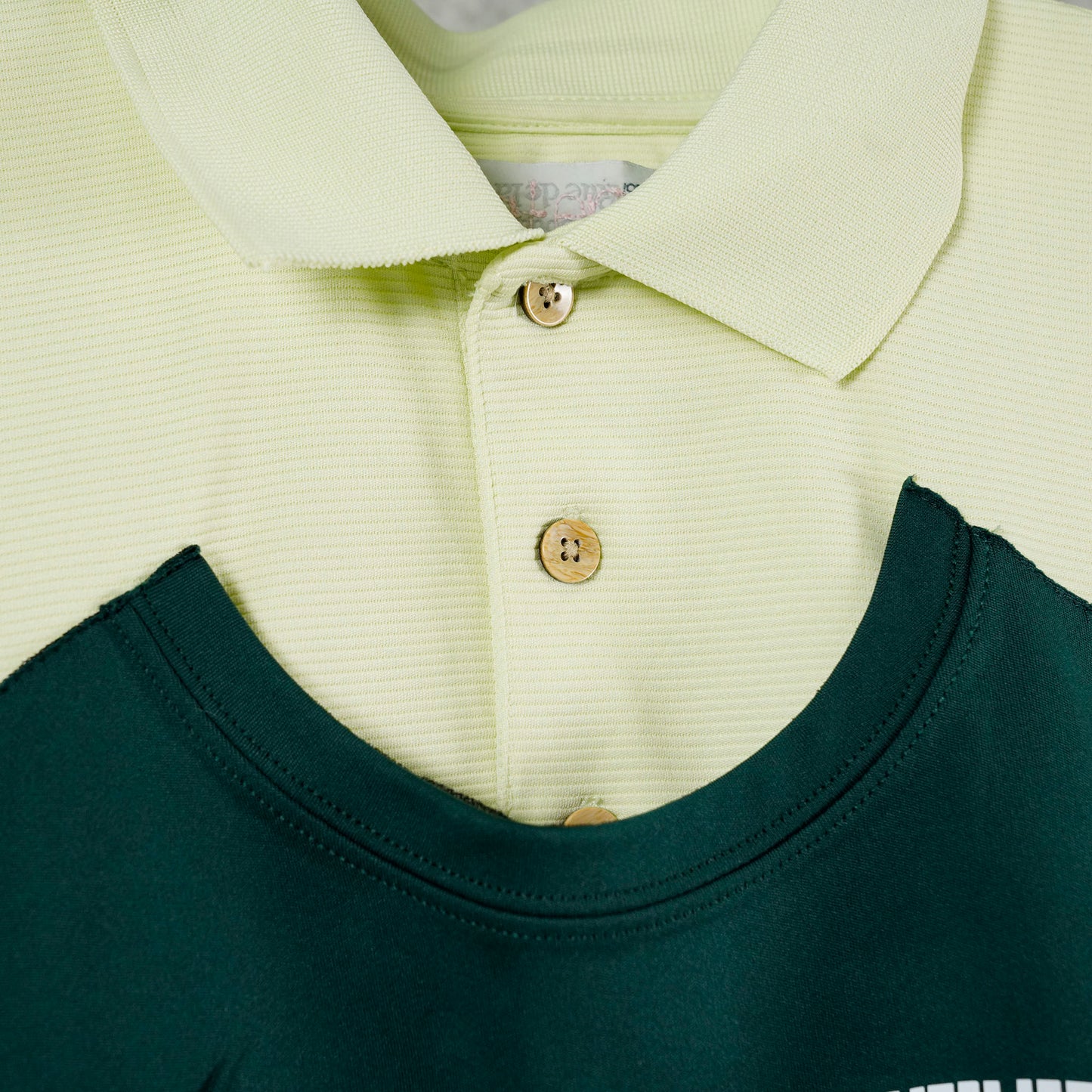 WRINKLY DOUBLE POLO / GREEN+DARK GREEN