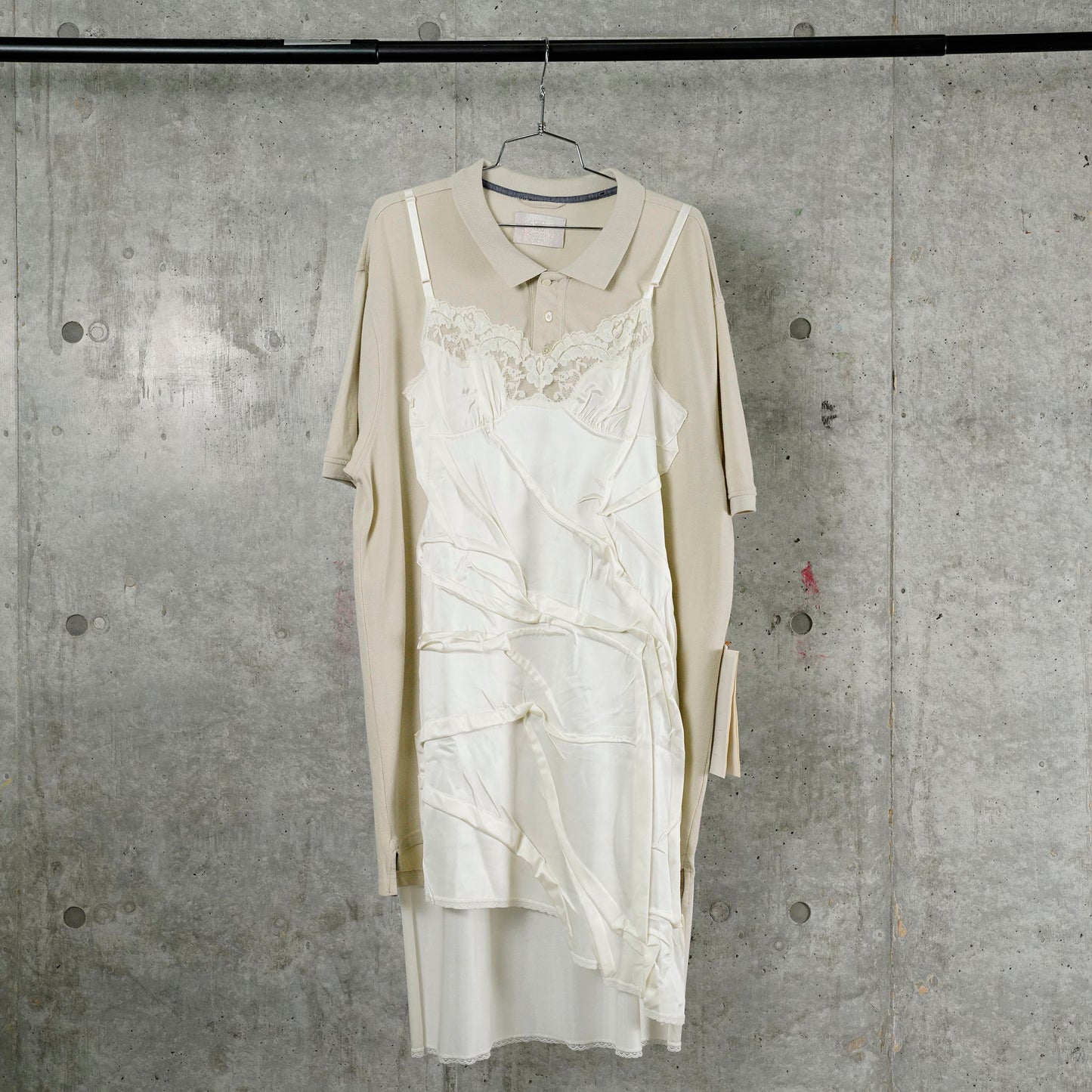 WRINKLY DRESS / BEIGE+OFF WHITE