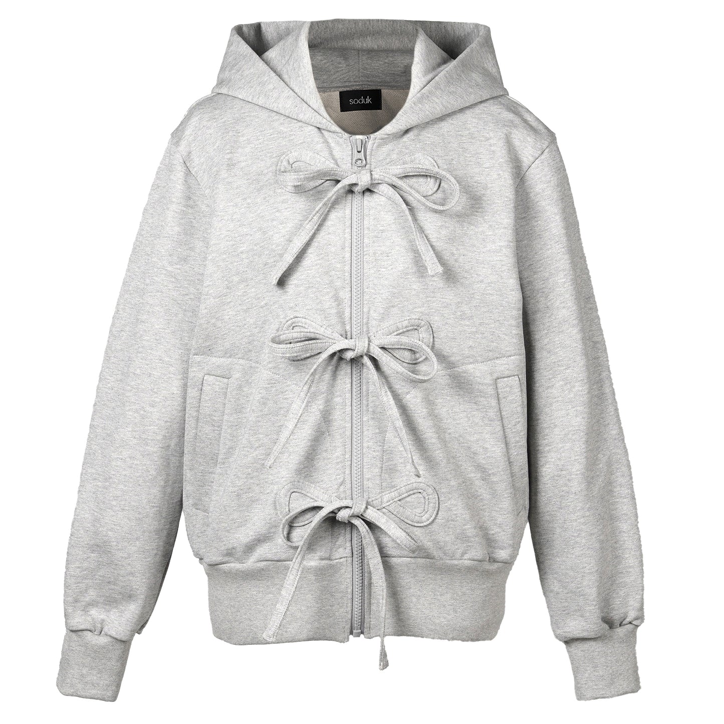 RIBBON ZIP HOODIE / GRAY