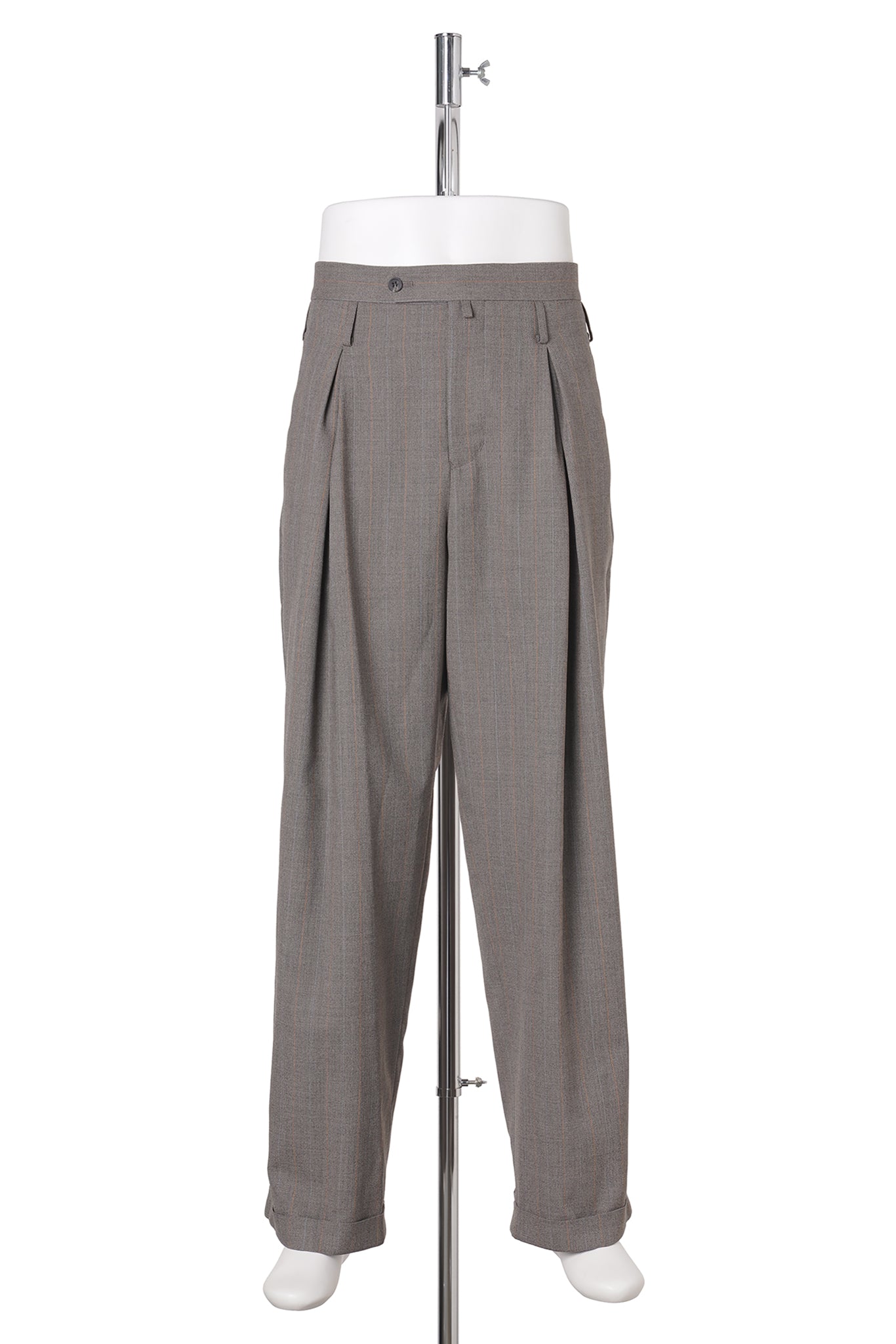 DOUBLE INVERTED TUCK TROUSERS / GREY STRIPE