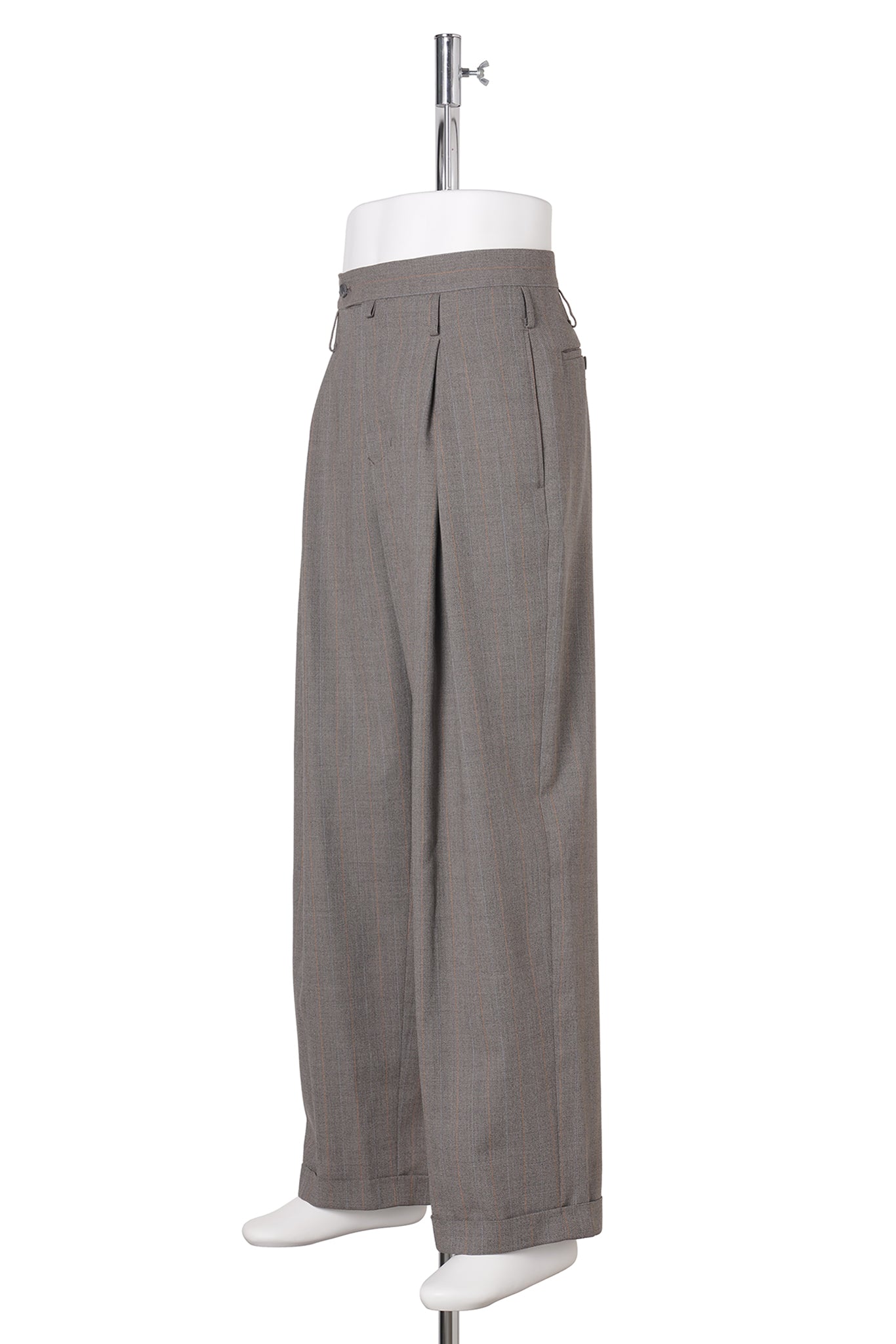 DOUBLE INVERTED TUCK TROUSERS / GREY STRIPE