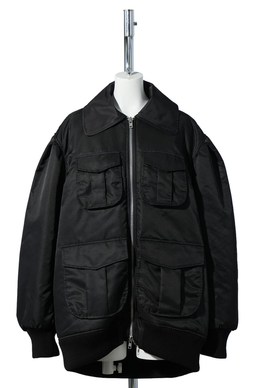PUFF SLEEVE MULTI POCKET BOMBER JACKET / 150:BLACK