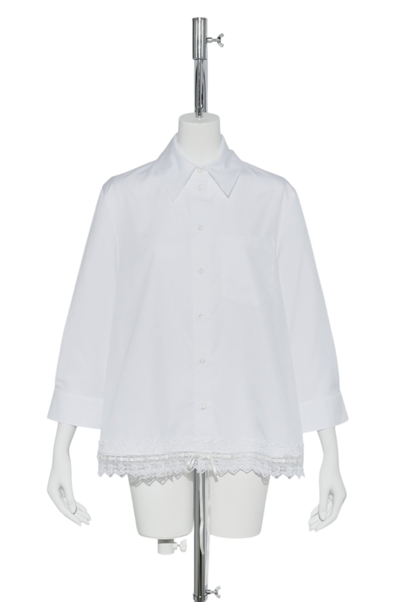 CROPPED RIBBON TRIM MASCULINE SHIRT / WHITE/WHITE