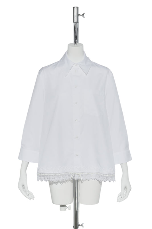 CROPPED RIBBON TRIM MASCULINE SHIRT / WHITE/WHITE
