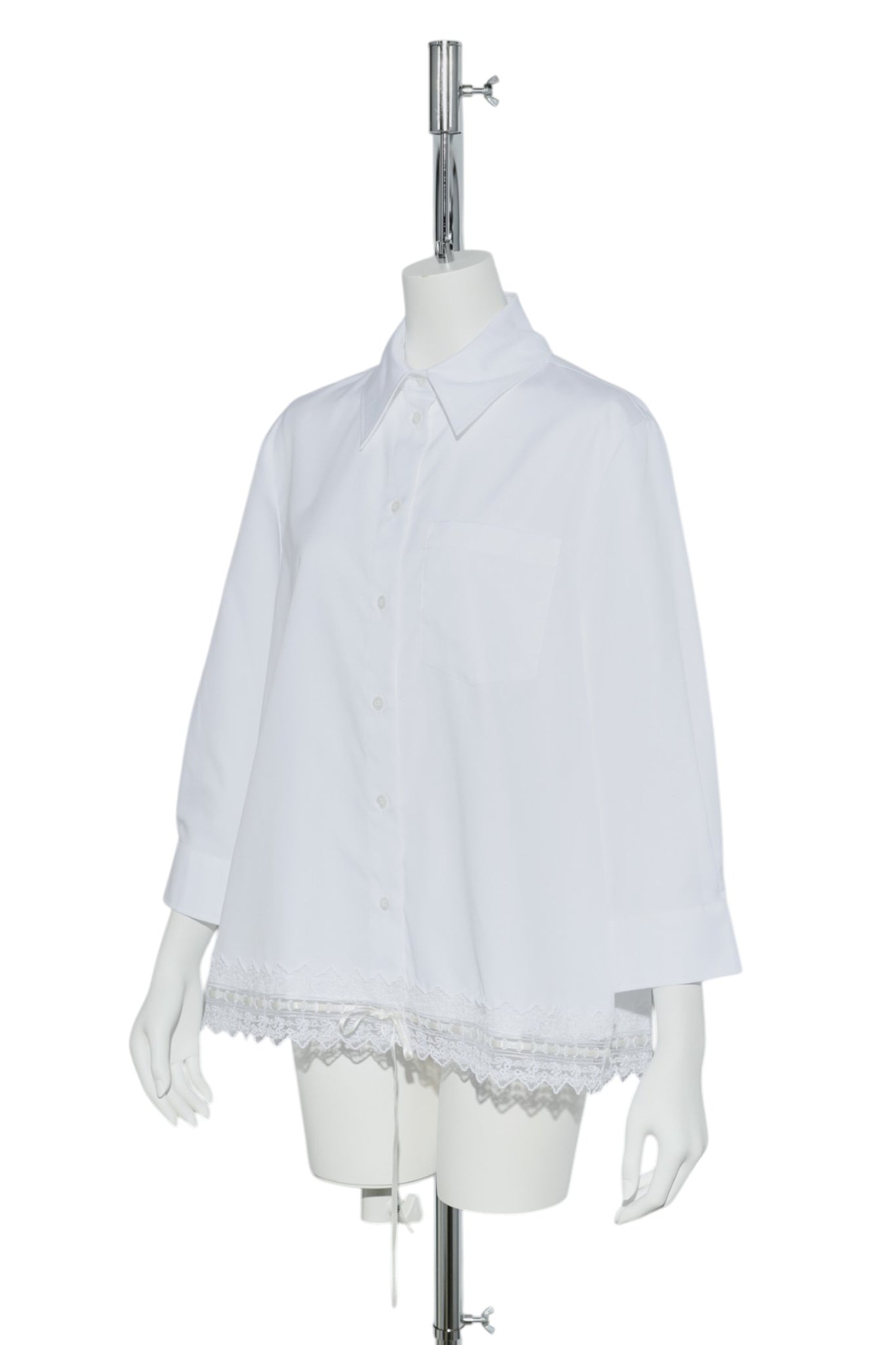 CROPPED RIBBON TRIM MASCULINE SHIRT / WHITE/WHITE