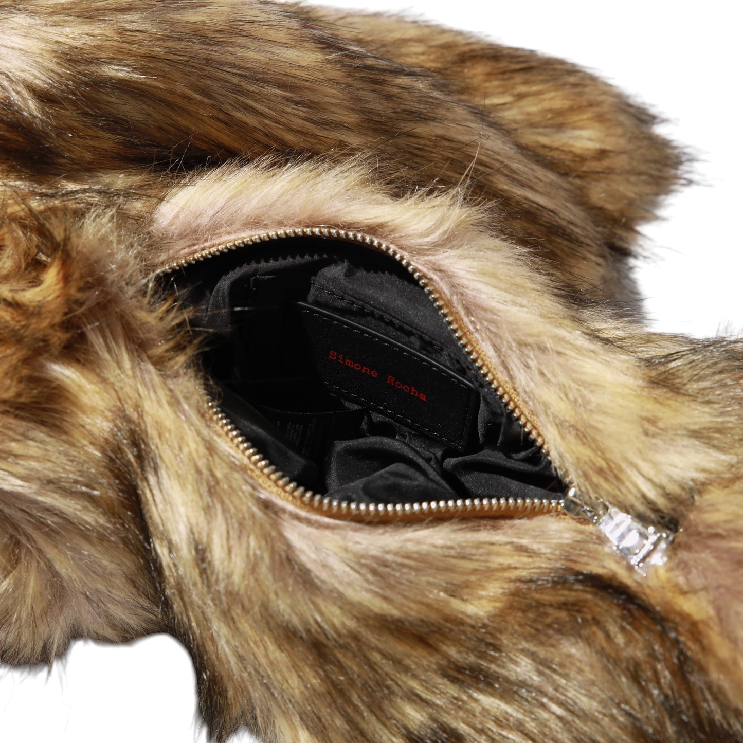 FAUX FUR HARE CROSSBODY BAG / BROWN/CLEAR