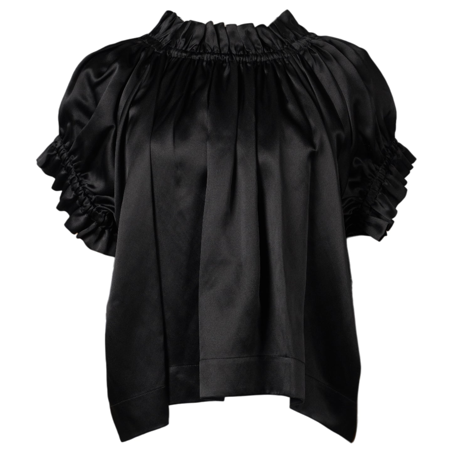 ELASTICATED GATHRED RUFFLE TULIP TOP / 150:BLACK