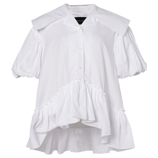 CROPPED SAILOR COLLAR PUFF SLEEVE SHIRT / WHITE