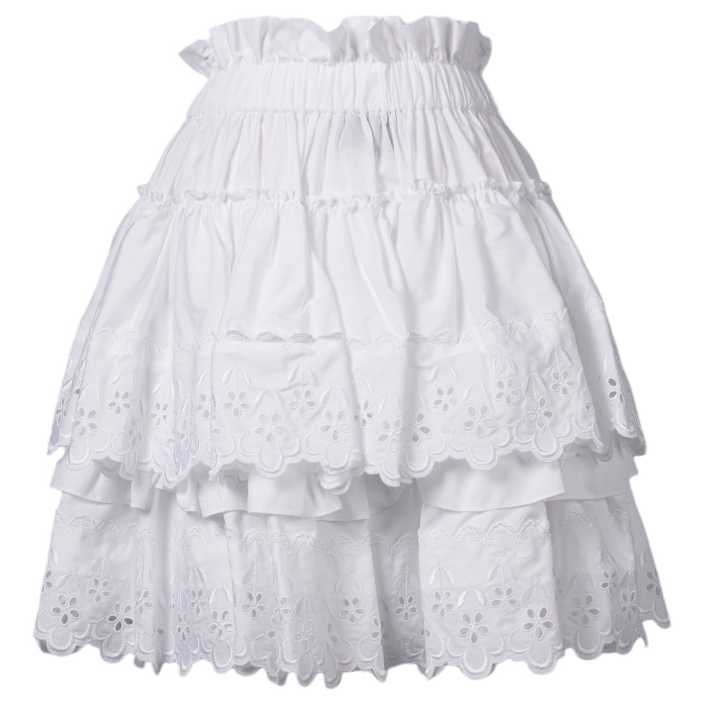 ELASTICATED FRILLY TIERED MINI SKIRT W/TRIM / 100:WHITE