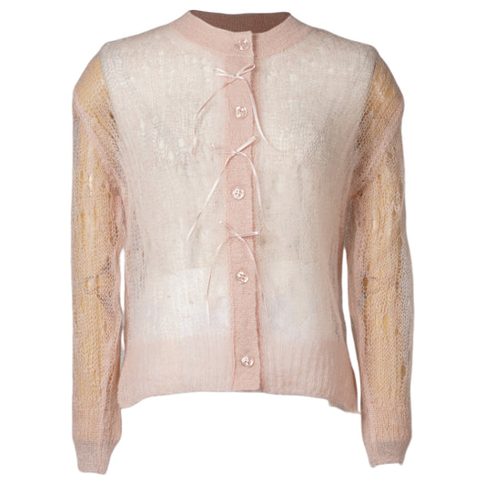 CROPPED LONG SLEEVE CARDIGAN W/BOW RIBBON / 200:POWDER PINK