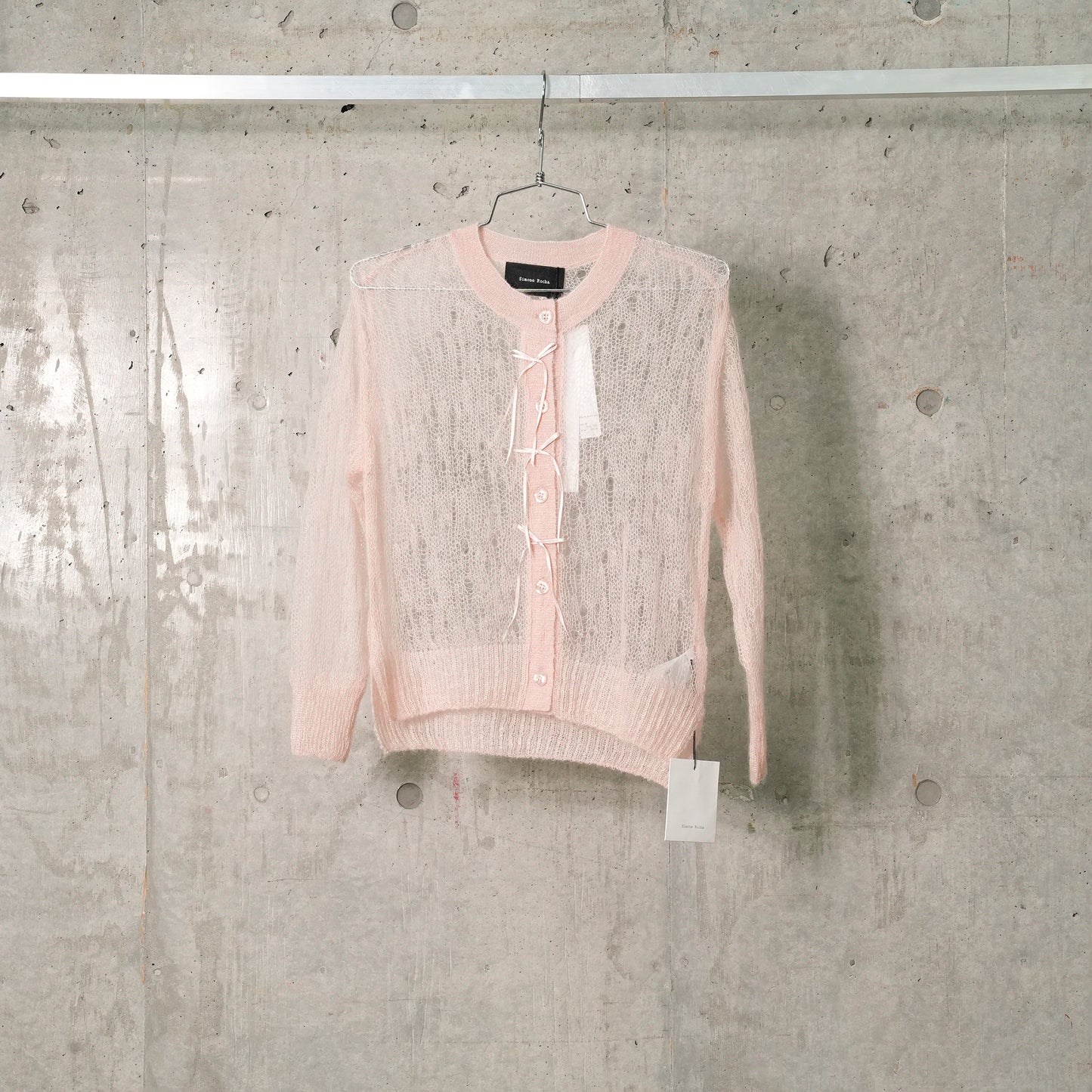 CROPPED LONG SLEEVE CARDIGAN W/BOW RIBBON / 200:POWDER PINK