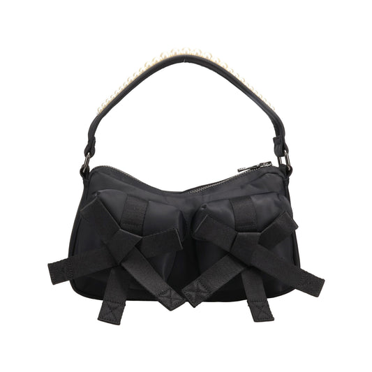 UTILITY BOW POCKET POCHETTE BAG W/EMB / 151:BLACK/PEARL