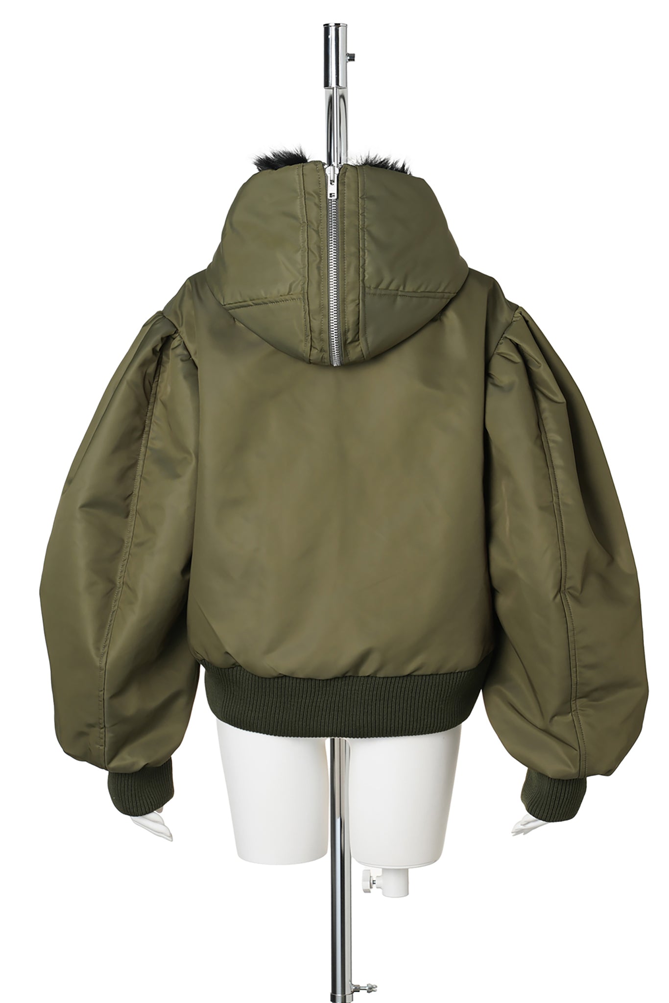 CROPPED SPUT FAUX FUR HOOD BOMBER JACKET / 431:KHAKI/BLACK
