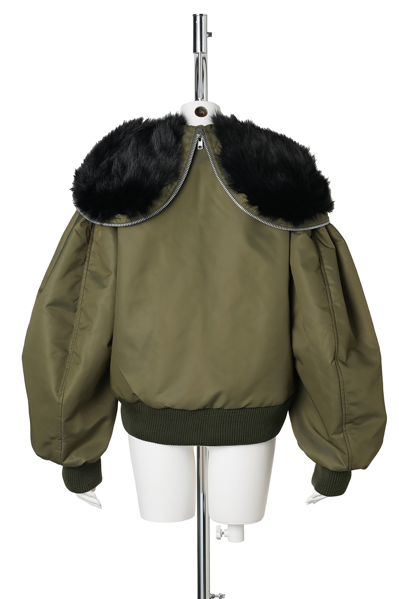 CROPPED SPUT FAUX FUR HOOD BOMBER JACKET / 431:KHAKI/BLACK