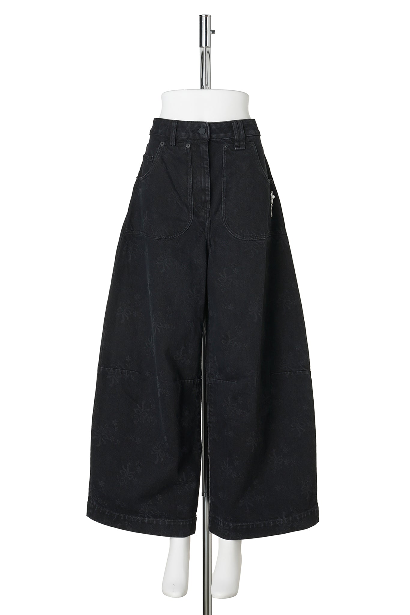 CROPPED WIDE LEG UTILITY CURVE JEANS W/EMB / 150:BLACK/PEARL/CLEAR