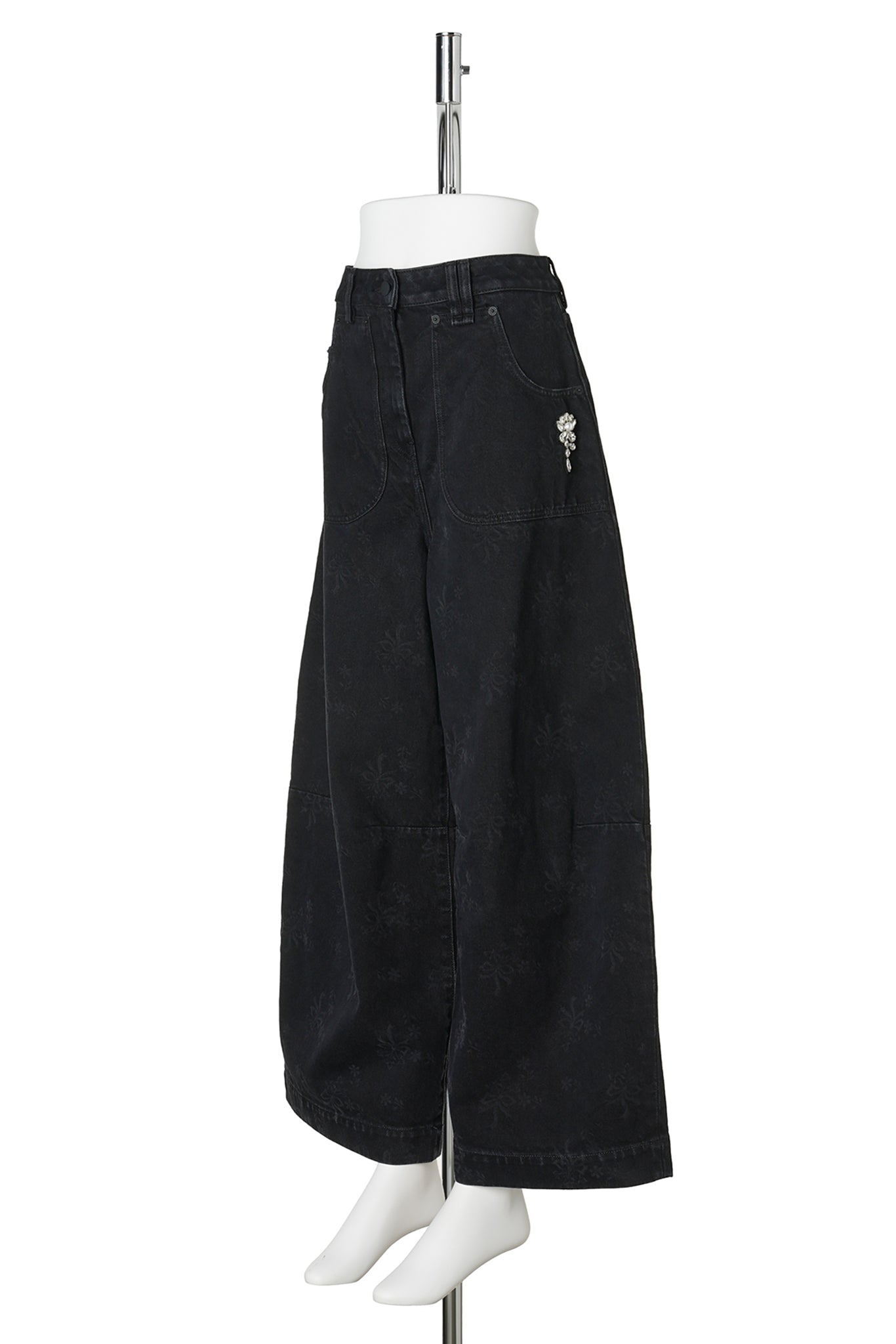 CROPPED WIDE LEG UTILITY CURVE JEANS W/EMB / 150:BLACK/PEARL/CLEAR