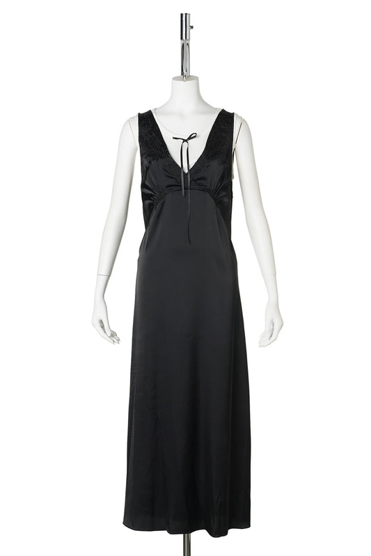PATCH WORK SATIN NEGLIGEE DRESS / 151:BLACK/IVORY/BLACK