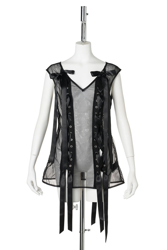 UNRAVELING RIBBON PORTRAIT TOP / 150:BLACK/BLACK