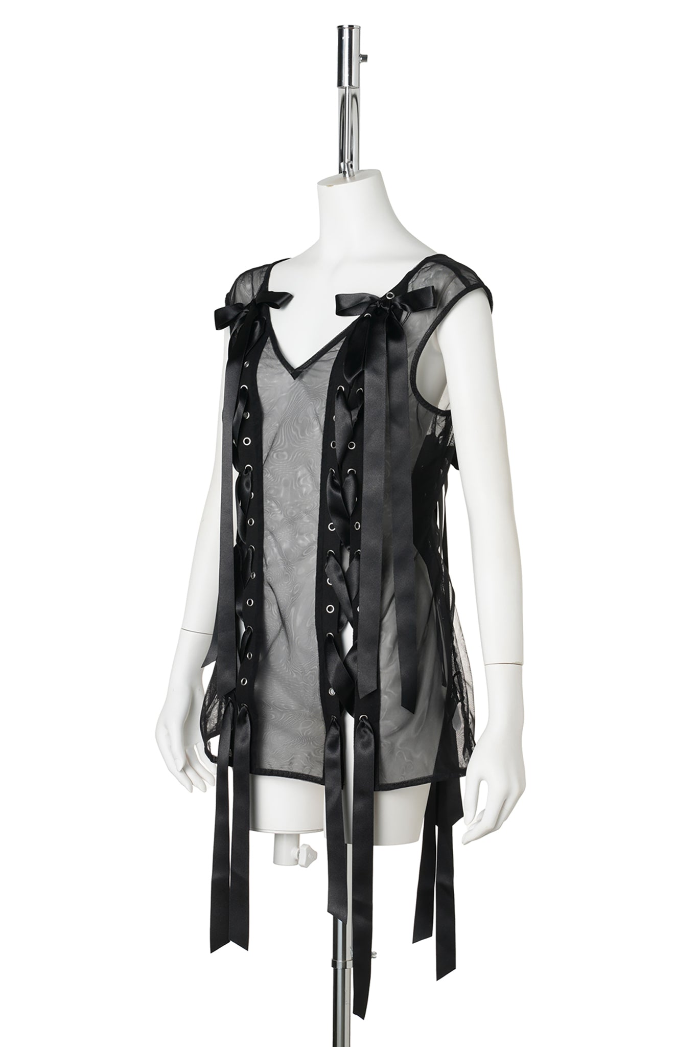 UNRAVELING RIBBON PORTRAIT TOP / 150:BLACK/BLACK