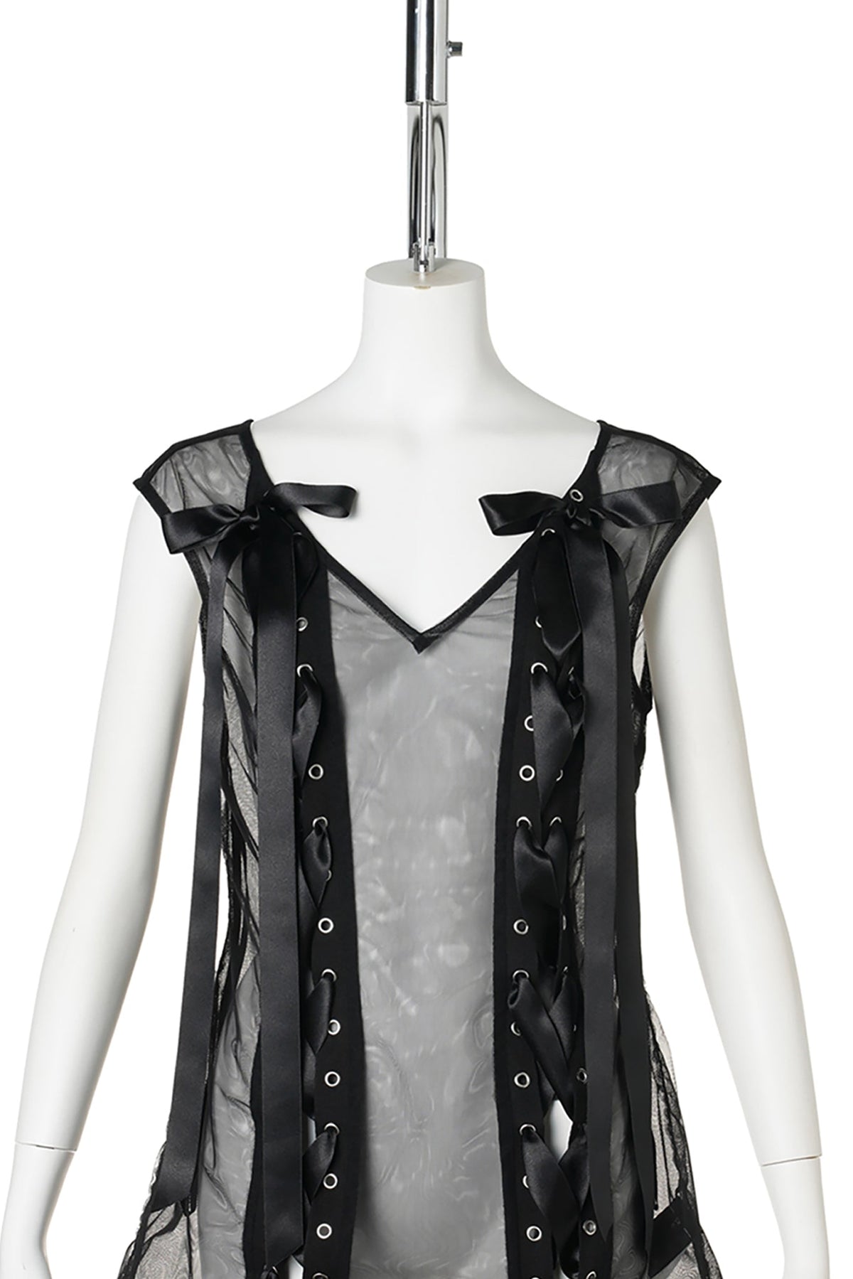 UNRAVELING RIBBON PORTRAIT TOP / 150:BLACK/BLACK