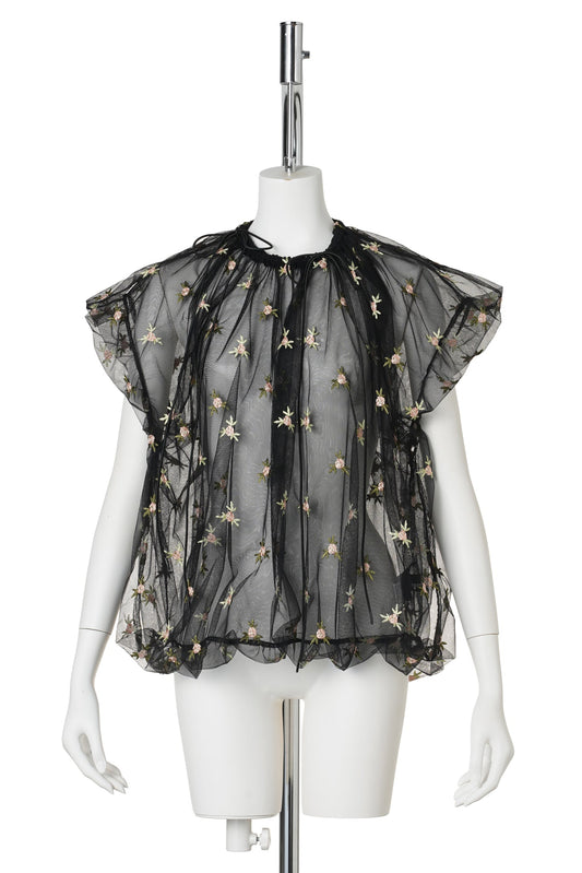 GATHERED CORD TOP / BLACK