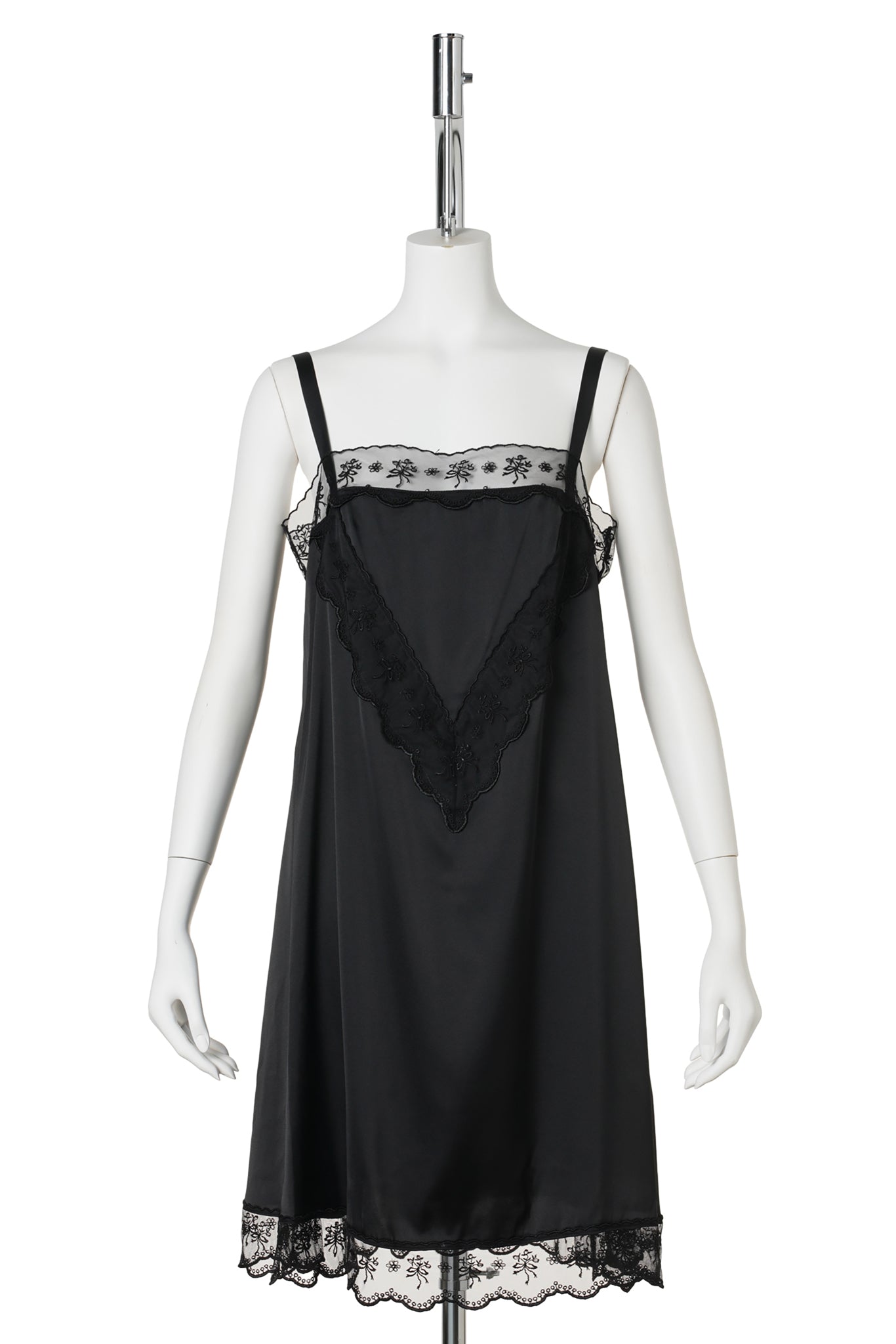 MINI SQUARE NECK LACE TRIM DRESS / BLACK