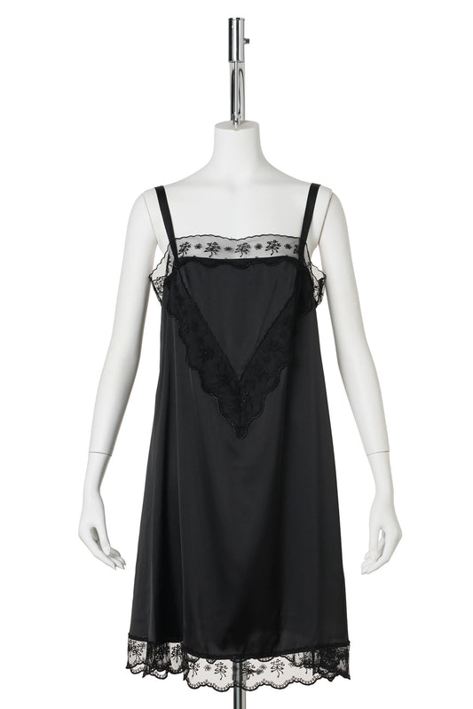 MINI SQUARE NECK LACE TRIM DRESS / BLACK