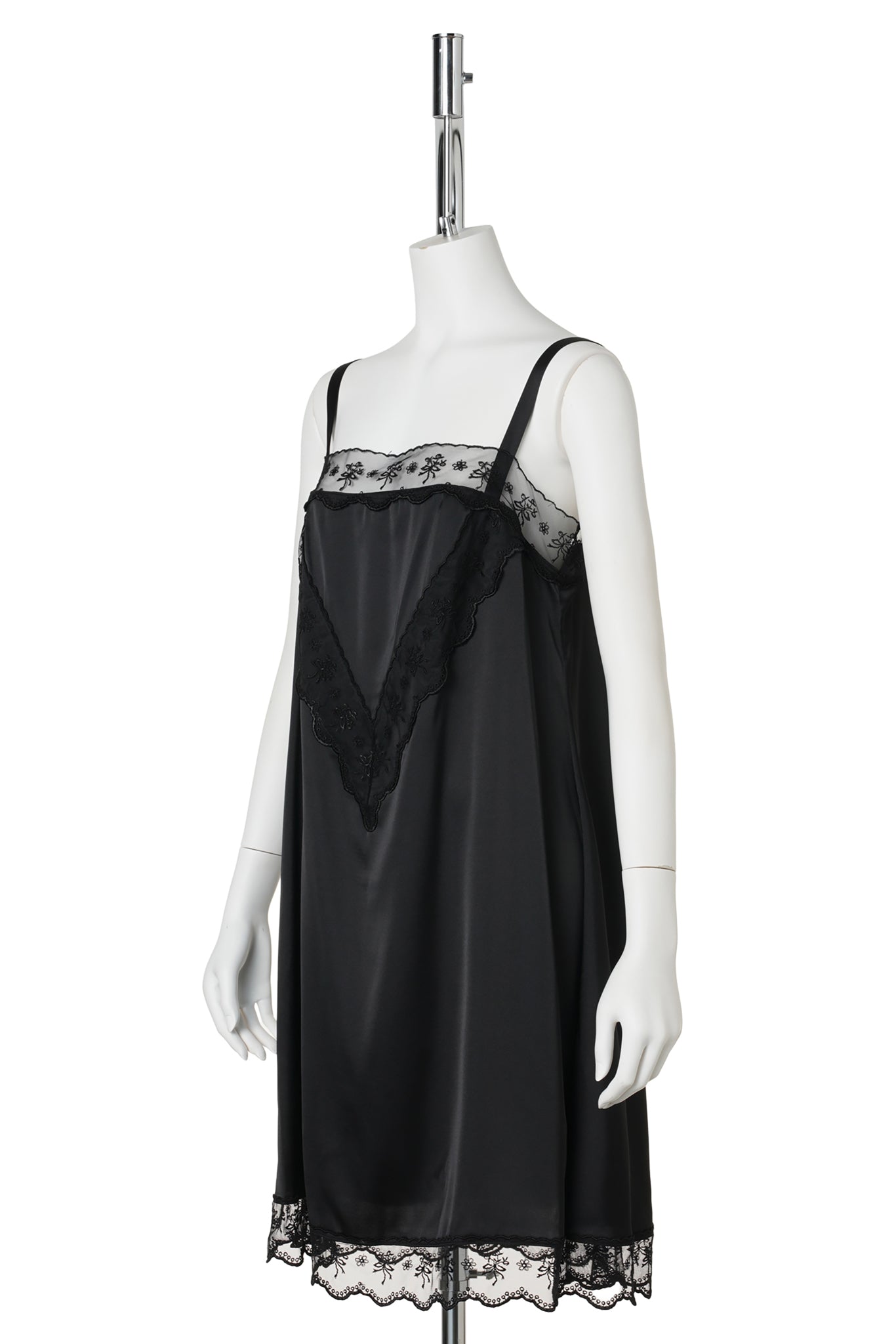 MINI SQUARE NECK LACE TRIM DRESS / BLACK
