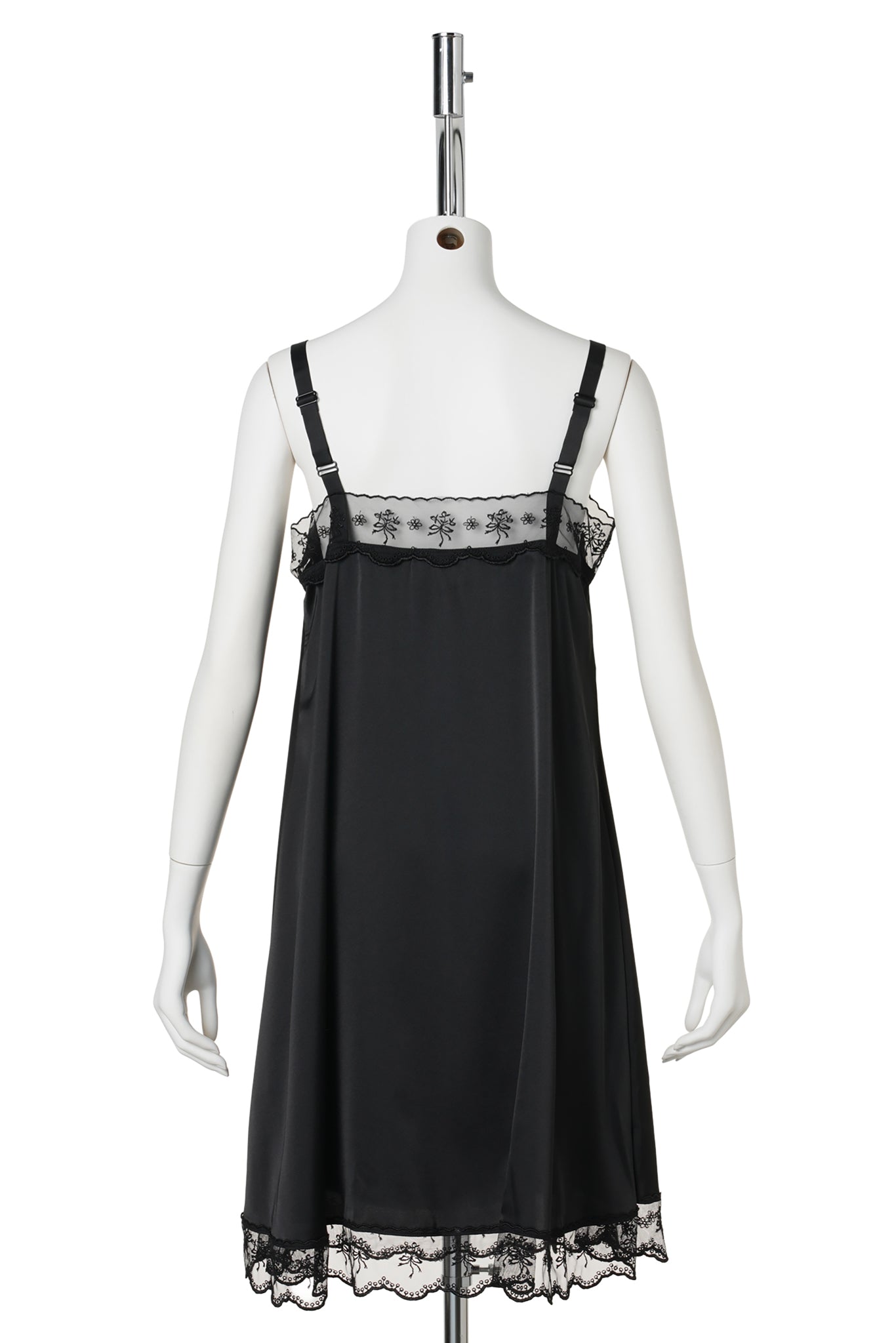 MINI SQUARE NECK LACE TRIM DRESS / BLACK