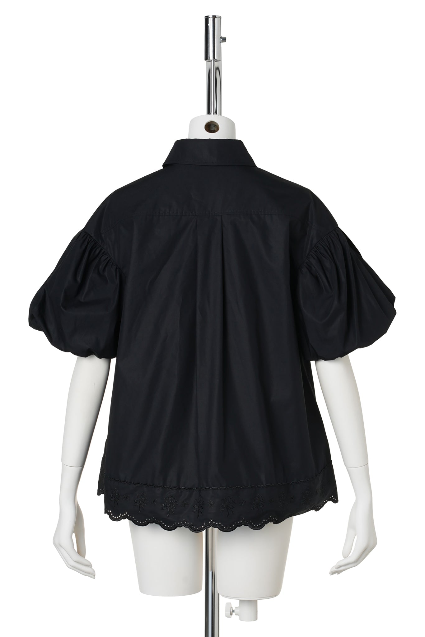 CROPPED PUFF SLEEVE LACE TRIM SHIRT / BLACK