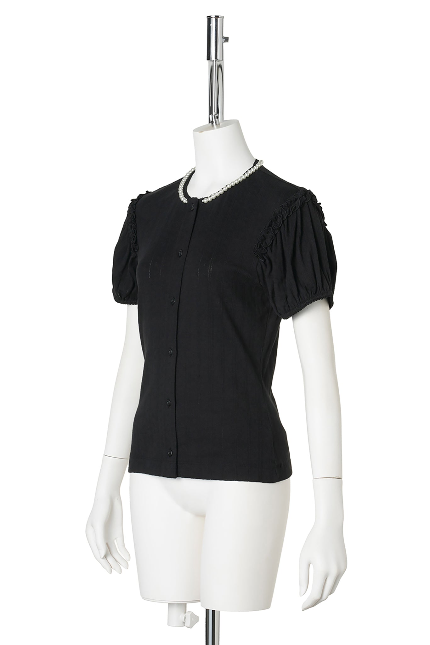 POINTELLE PUFF SLEEVE CARDIGAN W/EMB / 150:BLACK/PEARL