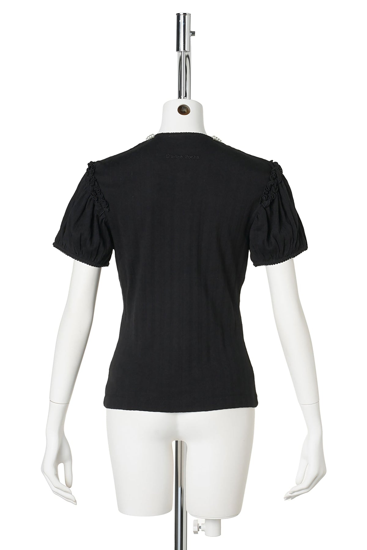 POINTELLE PUFF SLEEVE CARDIGAN W/EMB / 150:BLACK/PEARL