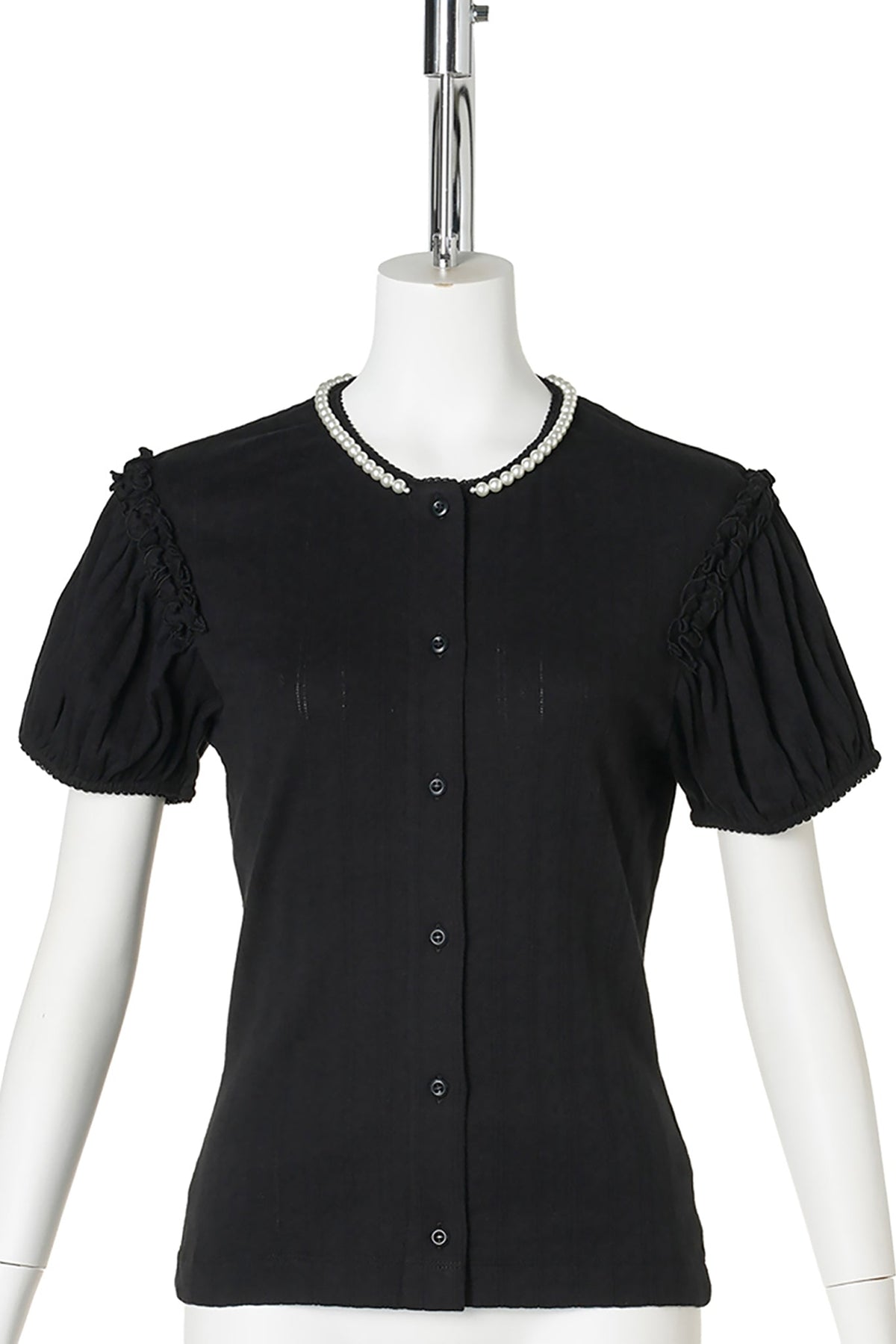 POINTELLE PUFF SLEEVE CARDIGAN W/EMB / 150:BLACK/PEARL