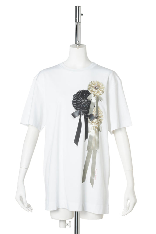 RIBBON ROSETTE PRINT T-SHIRT / WHITE