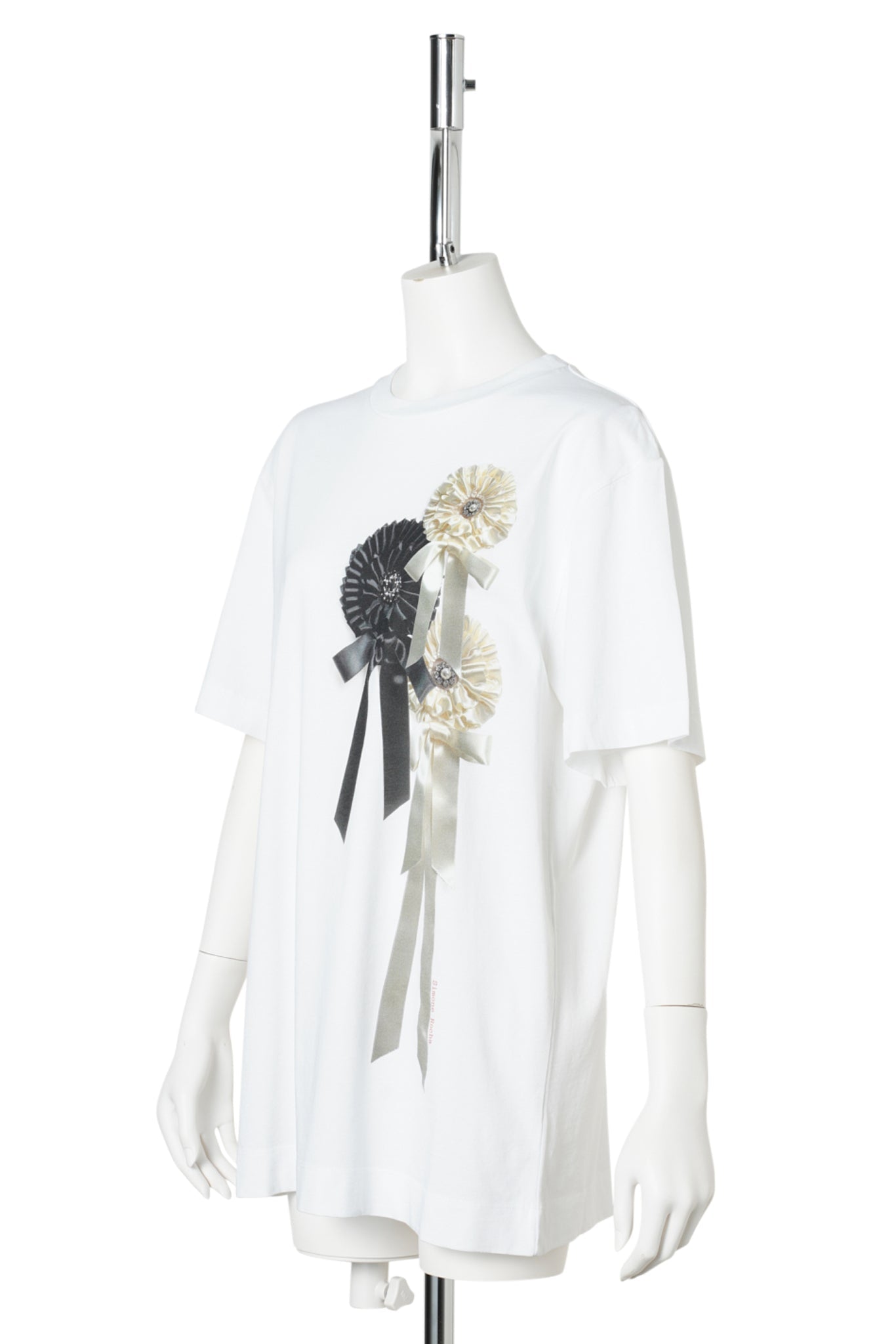 RIBBON ROSETTE PRINT T-SHIRT / WHITE