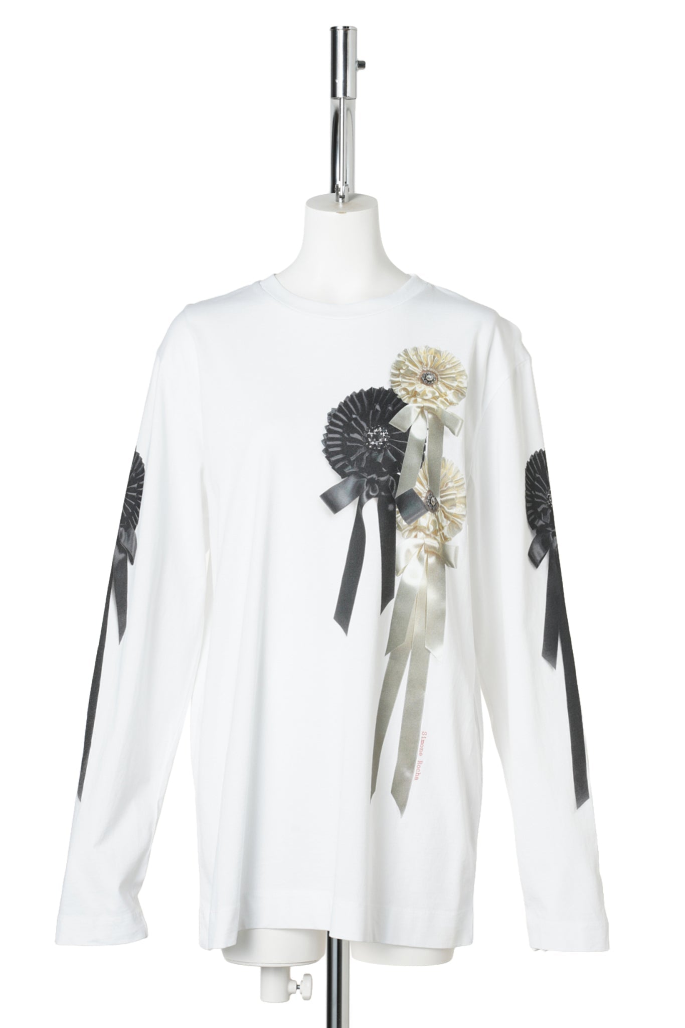 RIBBON ROSETTE PRINT LONG SLEEVE T-SHIRT / WHITE