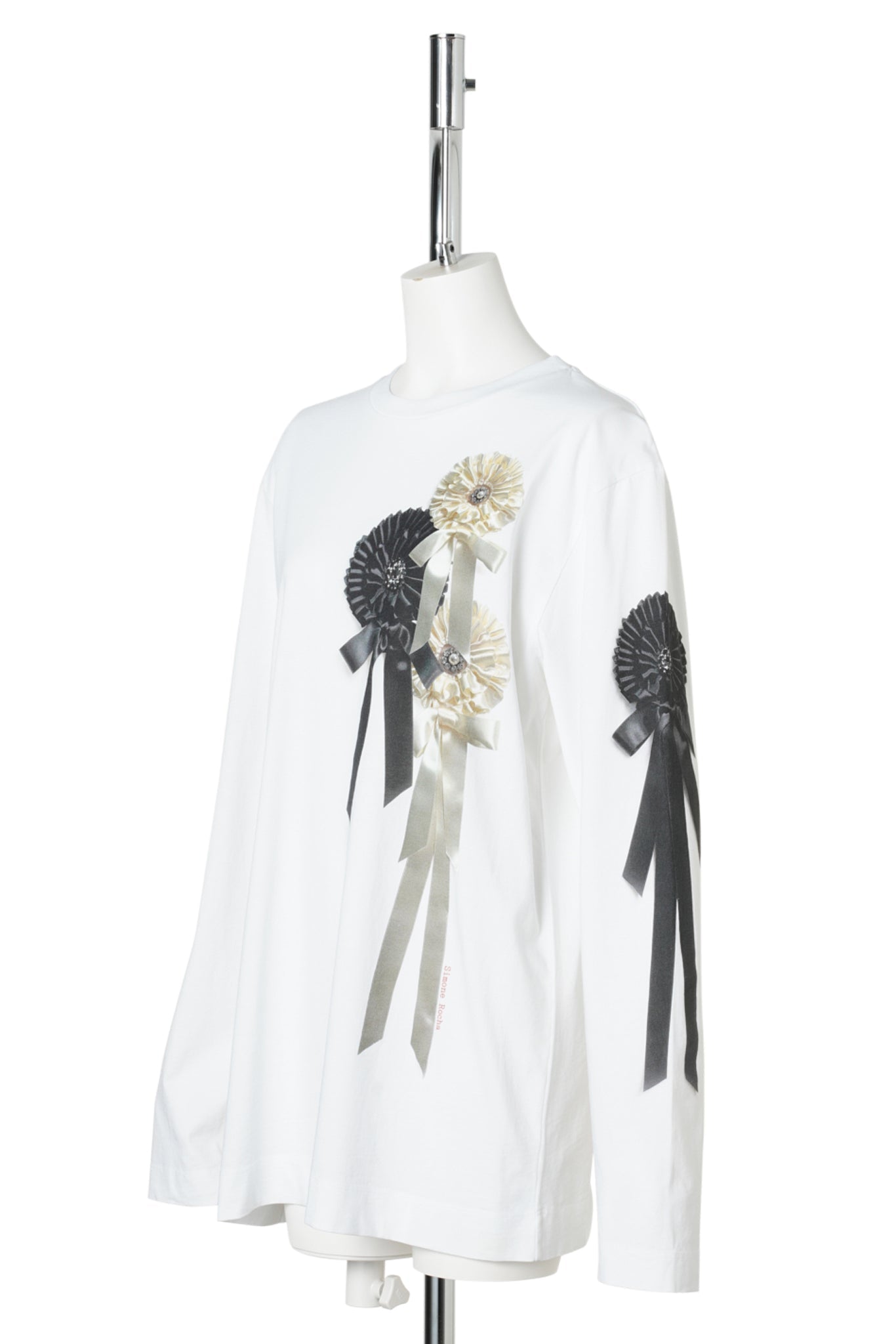 RIBBON ROSETTE PRINT LONG SLEEVE T-SHIRT / WHITE