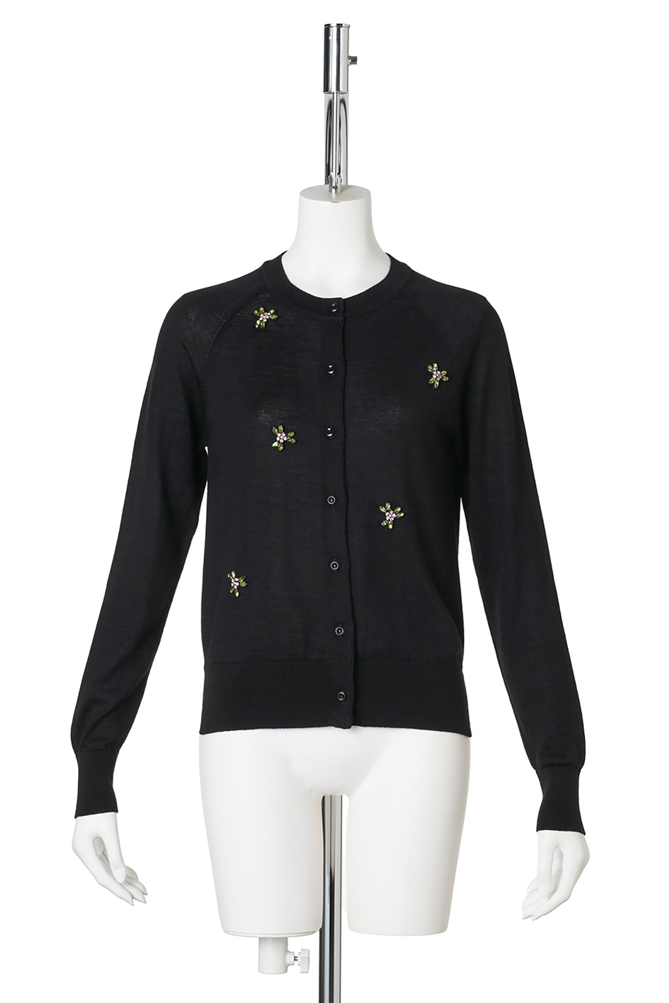 CLASSIC MERINO SILK CARDIGAN W/TURBO EMB / 151/BLACK/ROSE/MULTI
