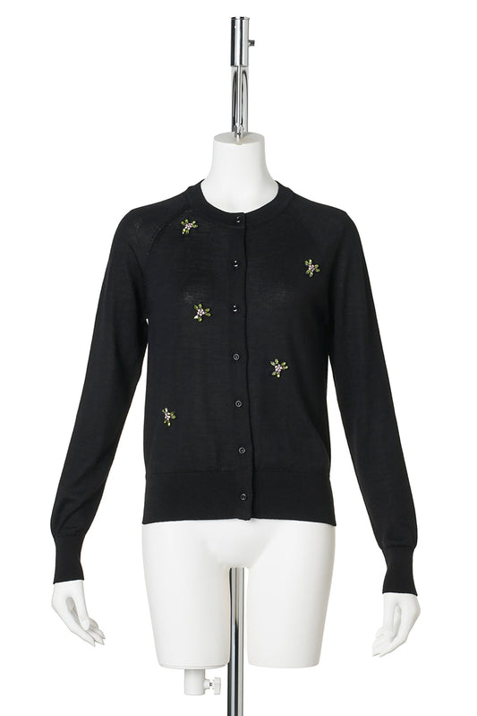CLASSIC MERINO SILK CARDIGAN W/TURBO EMB / 151/BLACK/ROSE/MULTI