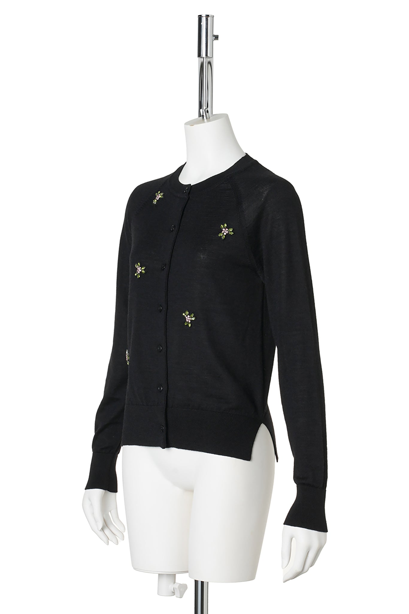CLASSIC MERINO SILK CARDIGAN W/TURBO EMB / 151/BLACK/ROSE/MULTI