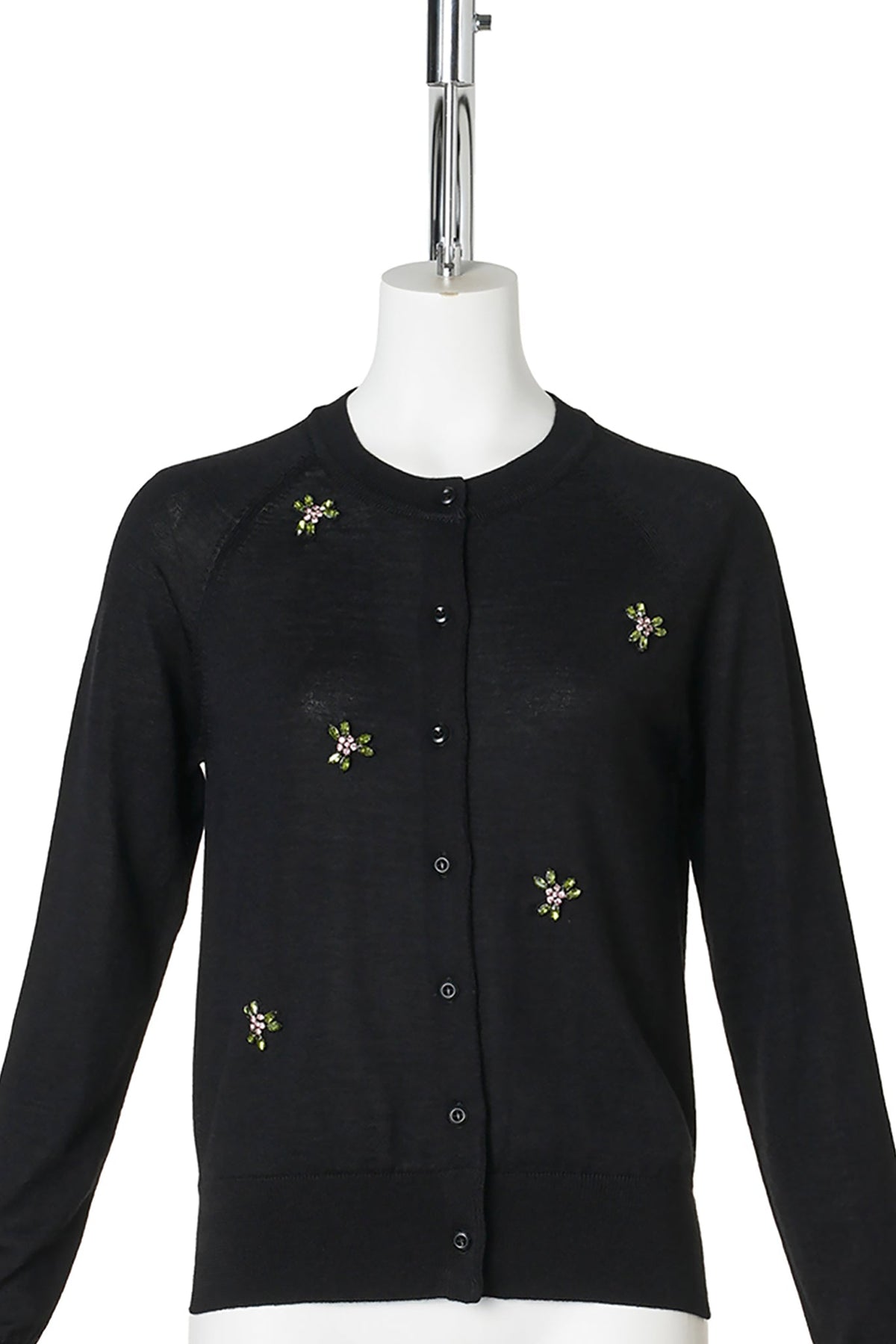 CLASSIC MERINO SILK CARDIGAN W/TURBO EMB / 151/BLACK/ROSE/MULTI
