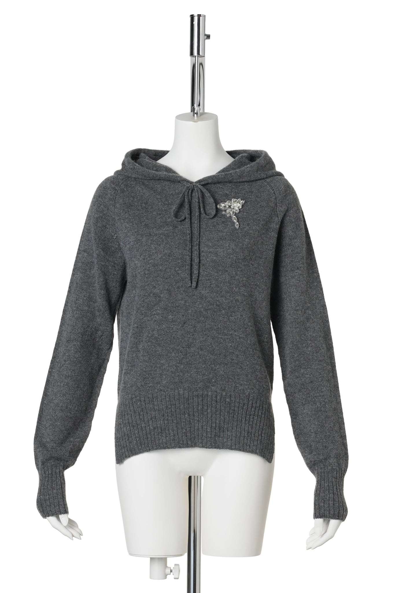 RELAXED CASHMERE HOODIE W/EMD / GREY/PEARL/CLEAR