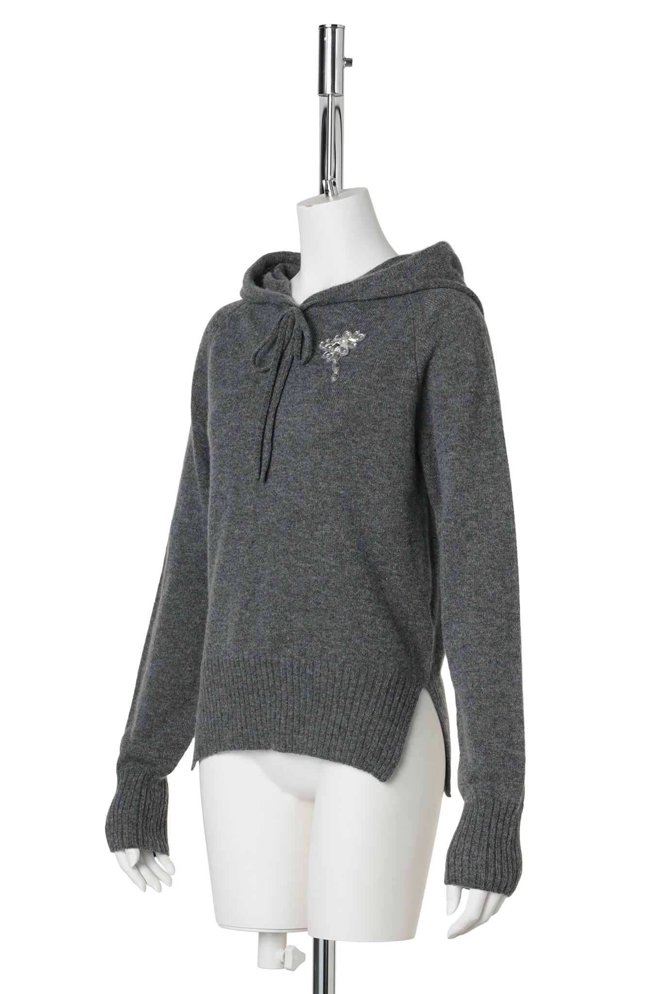 RELAXED CASHMERE HOODIE W/EMD / GREY/PEARL/CLEAR