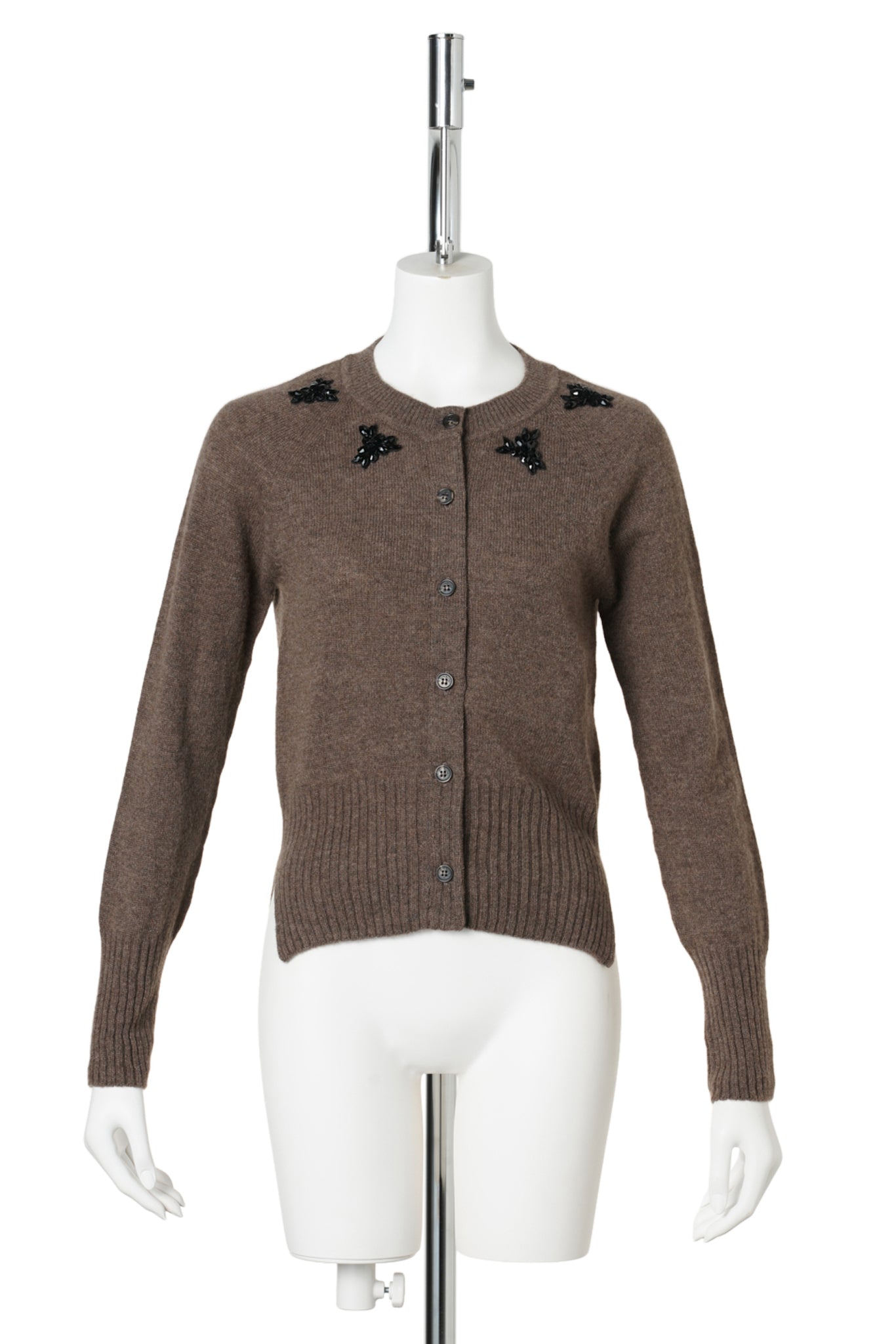 RELAXED CASHMERE CARDIGAN W/EMB / PEAT/JET