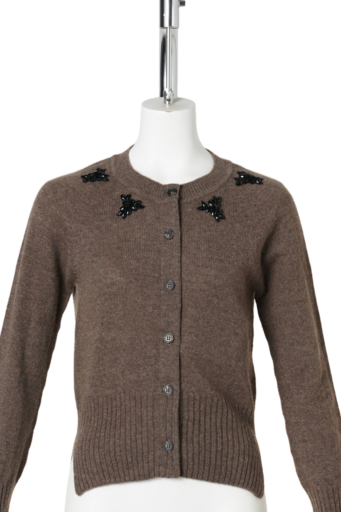 RELAXED CASHMERE CARDIGAN W/EMB / PEAT/JET