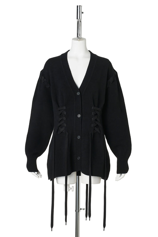 MERINO SCULPTED CORSET CARDIGAN / 150:BLACK/BLACK