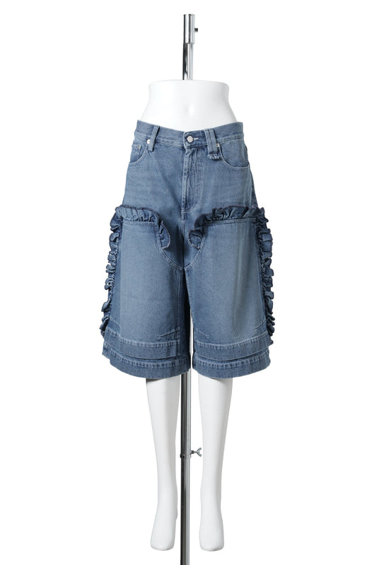 RUFFLE FRILL BOARD SHORTS / 510:WASHED DENIM/INDIGO