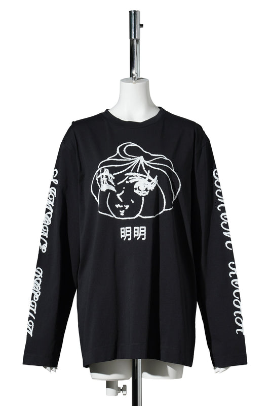 DIM SUM LOGO PRINT LONG SLEEVE T-SHIRT / 150:BLACK/WHITE