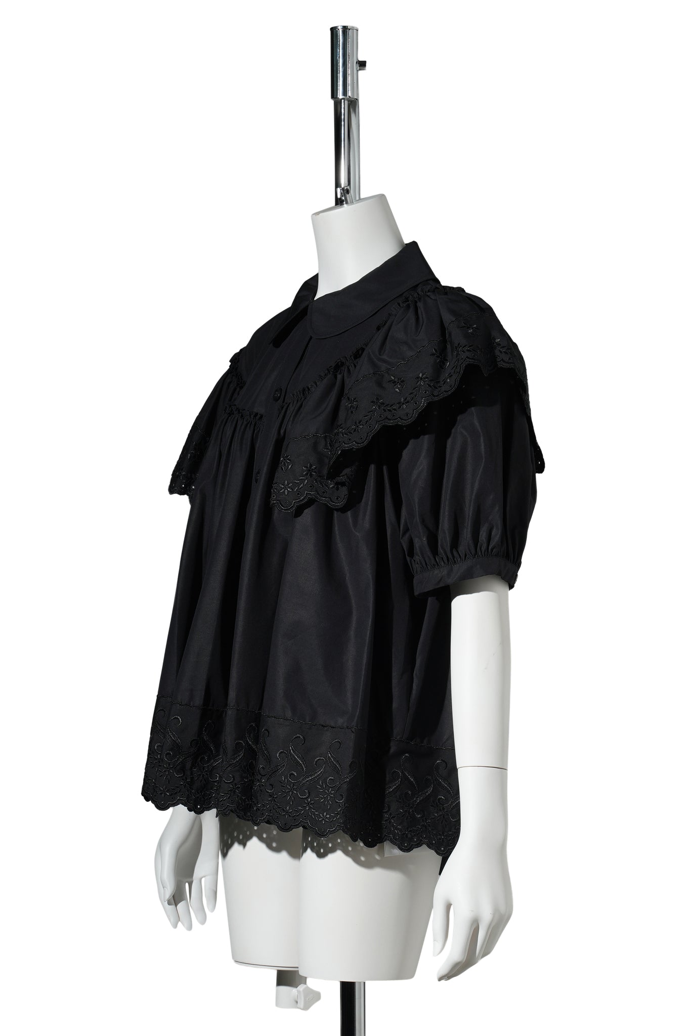 CROPPED PUFF SLEEVE RUFFLE FRILL TRIM SHIRT / 150:BLACK