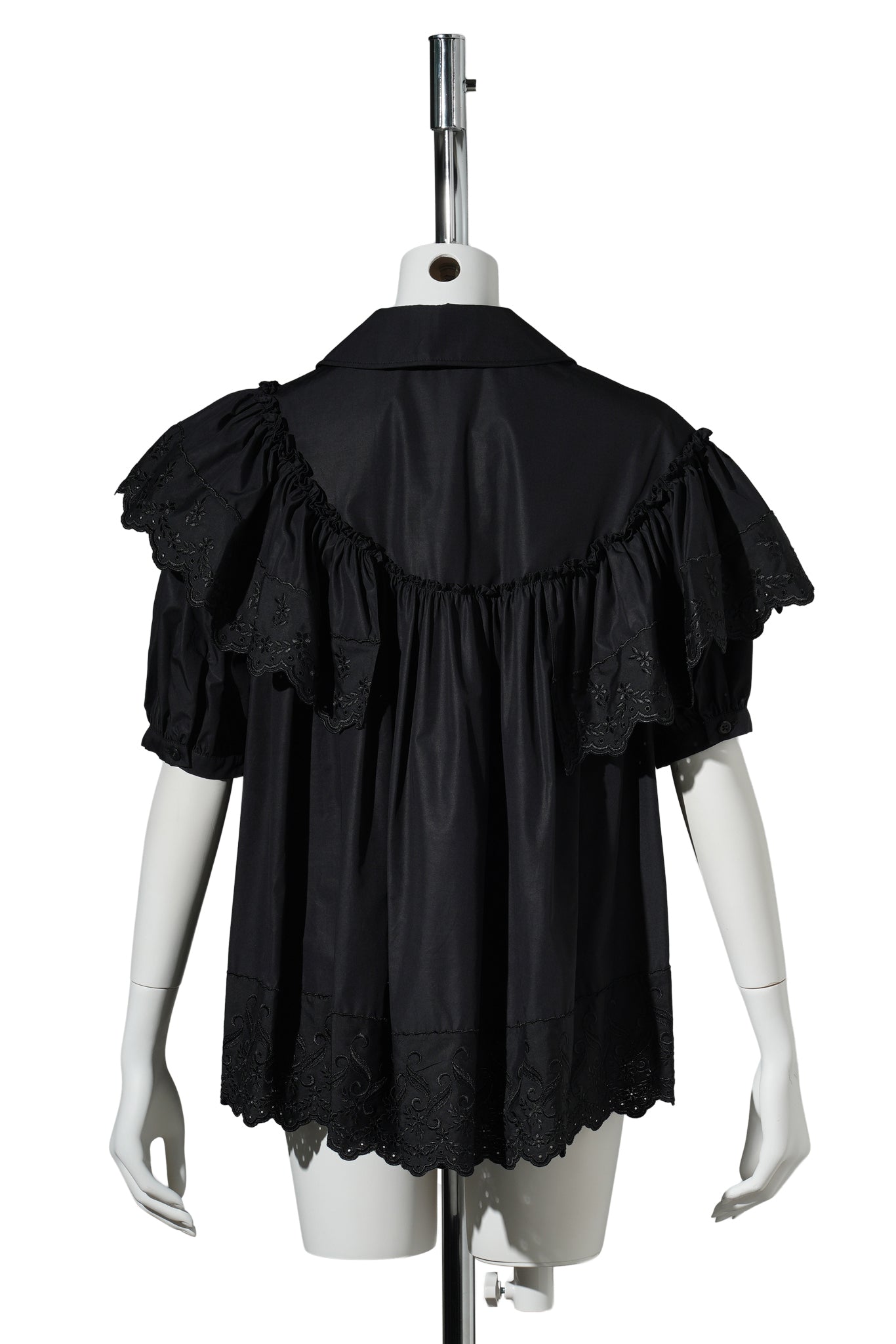 CROPPED PUFF SLEEVE RUFFLE FRILL TRIM SHIRT / 150:BLACK
